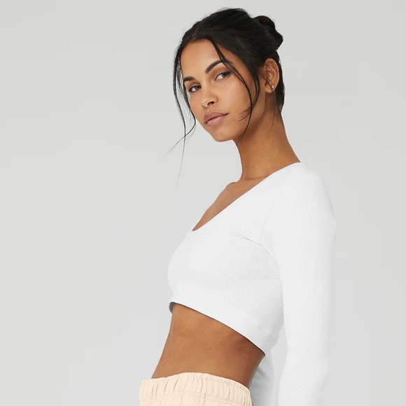 2 ALO Yoga Ribbed Defined Long Sleeve Bra Crop Tops - Picture 2 of 5